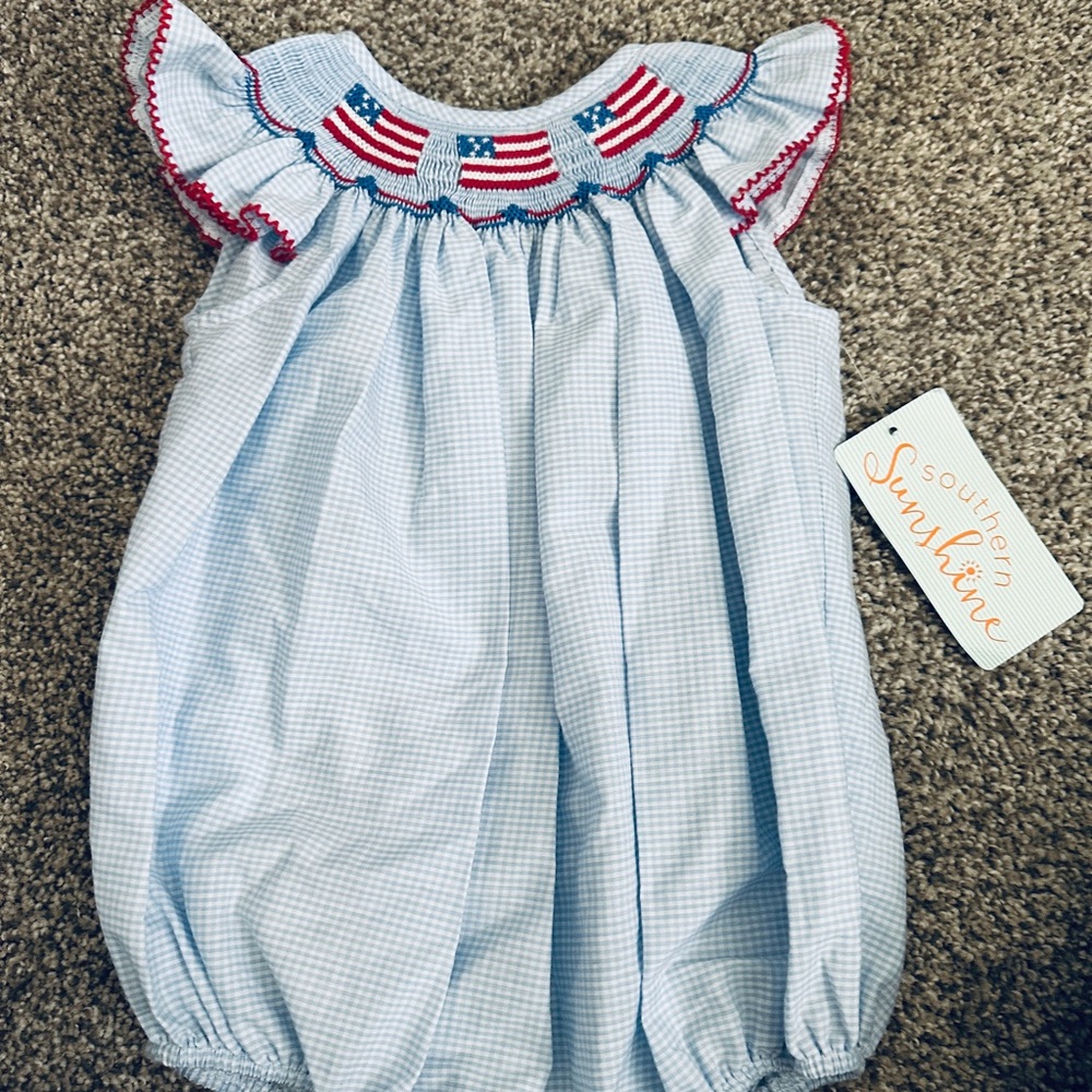 Patriotic Baby Romper with Ruffled Sleeves